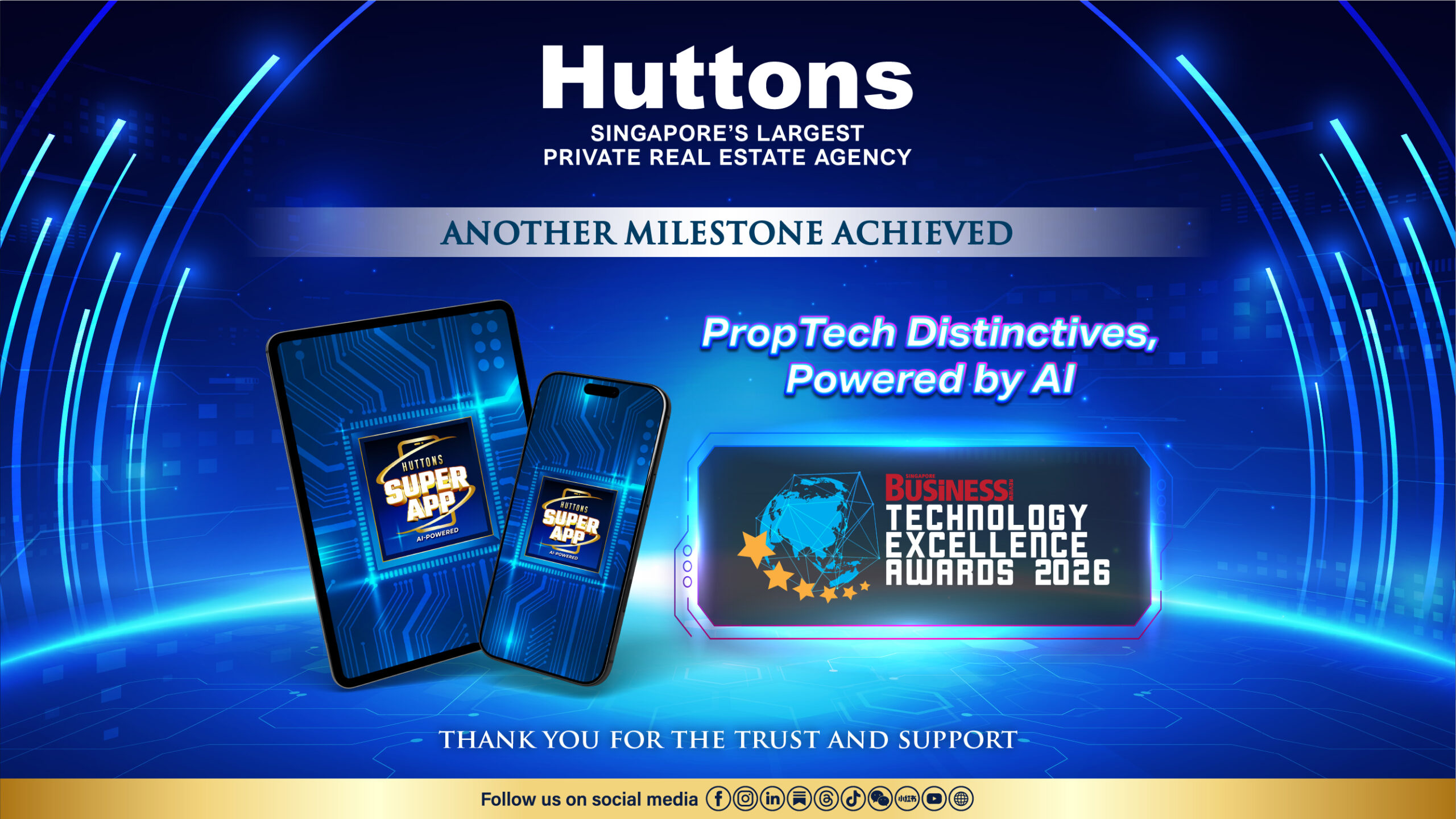 Singapore Business Review Technology Excellence Awards 2026 – Huttons PropTech Distinctives, Powered by AI